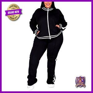 Plus Size Jogging Suit 2-Piece Sweatsuit Long Sleeve Jacket & Pants